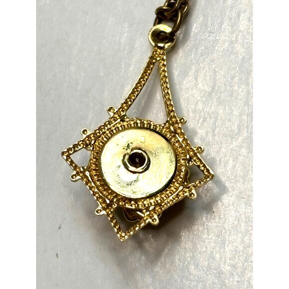 Vintage Edwardian Style Lavalier Pendant Necklace Rhinestone Gold Tone Delicate - Picture 4 of 6